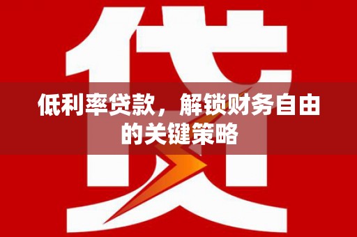 猇亭低利率贷款，解锁财务自由的关键策略