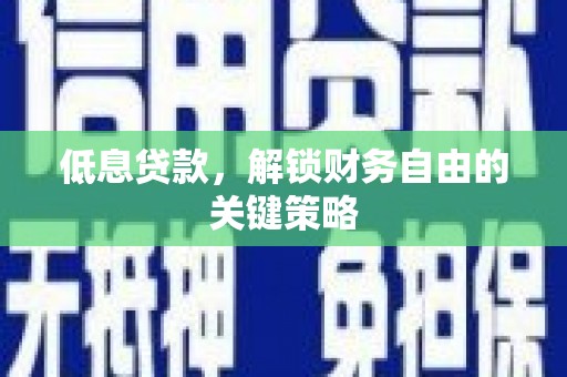 猇亭低息贷款，解锁财务自由的关键策略